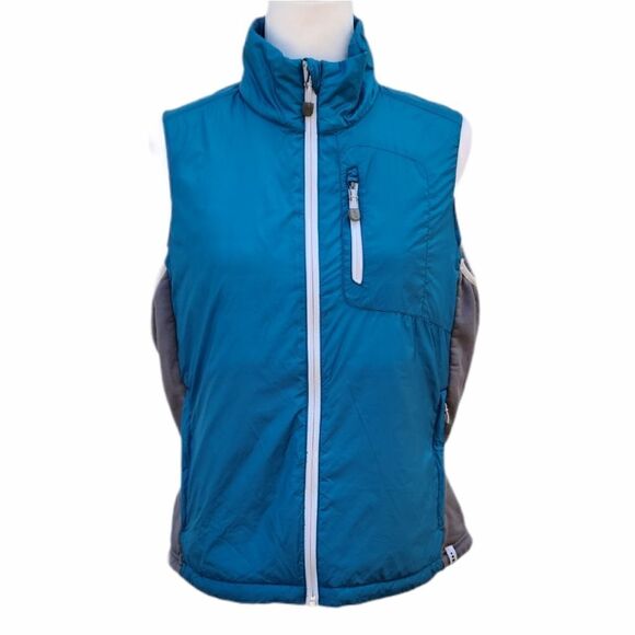 LANDS' END Blue Gray Side Panel 3 Pockets Vest Jacket Full Zip Size M High Neck - Picture 4 of 11